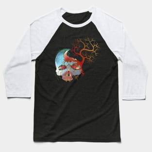 A skull overgrown with dried up plants and trees Baseball T-Shirt